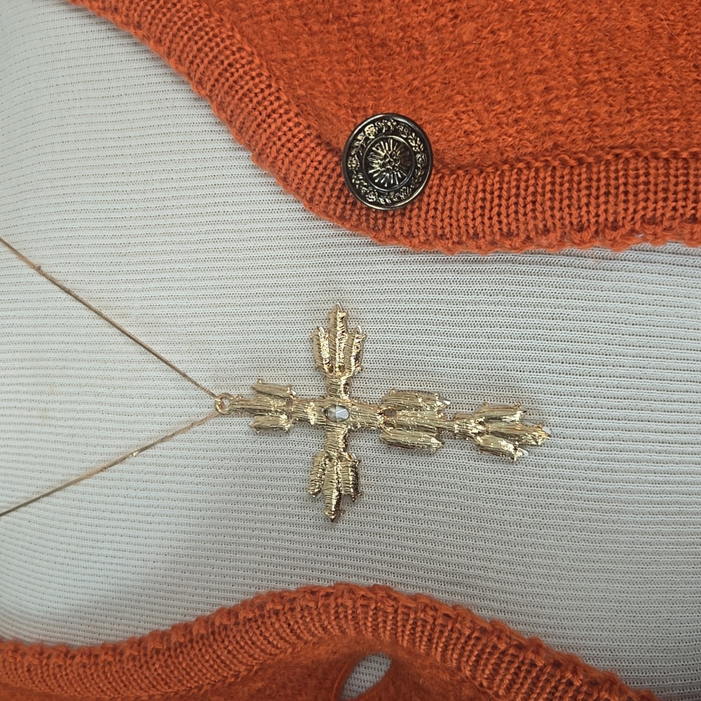 Crystal Cross Pendant Necklace – Gold Tone | Cubic Zirconia Statement Piece - Picture 5 of 8